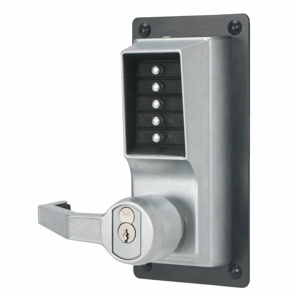 Simplex Kaba Left Hand Mechanical Pushbutton Exit Trim Lever Lock, Key Override; Medeco Prep Satin Chrome LLP1020M26D